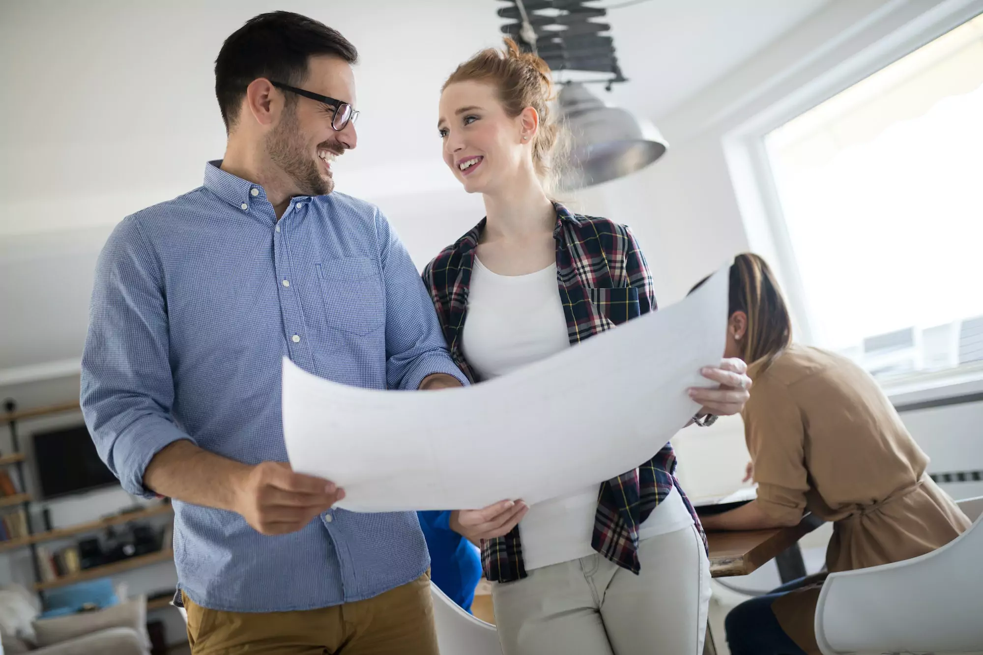 Coworking process, designers team working in modern office